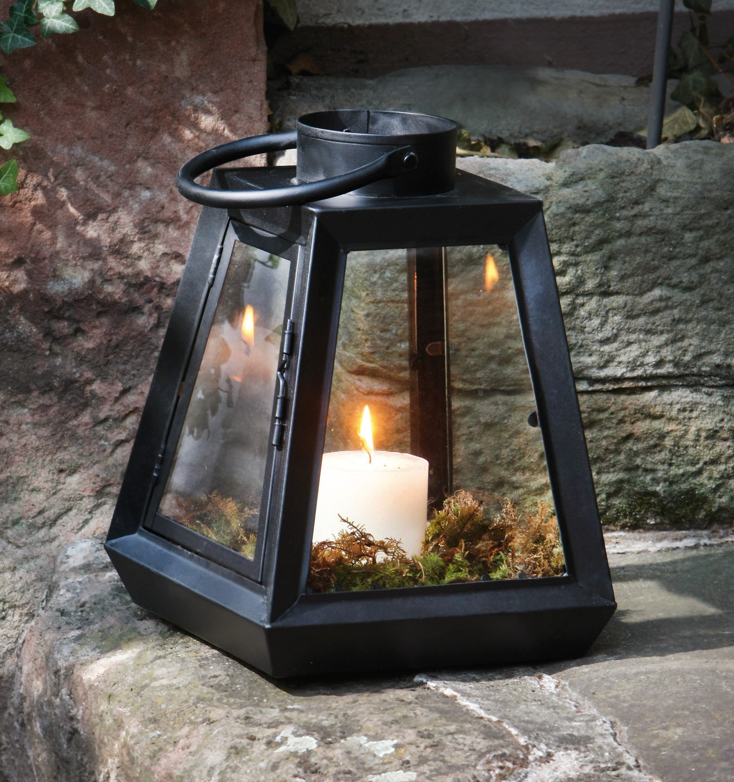 Metall Laterne "Konisch" schwarz, Glas, Garten Kerzen