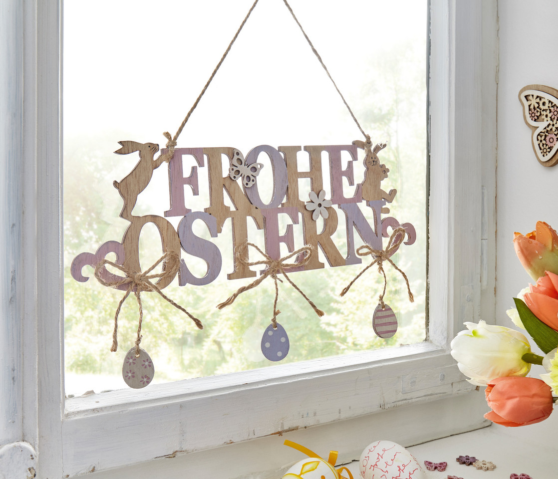 Hänger "Frohe Ostern" aus Holz Deko Wand Tür Fenster ...