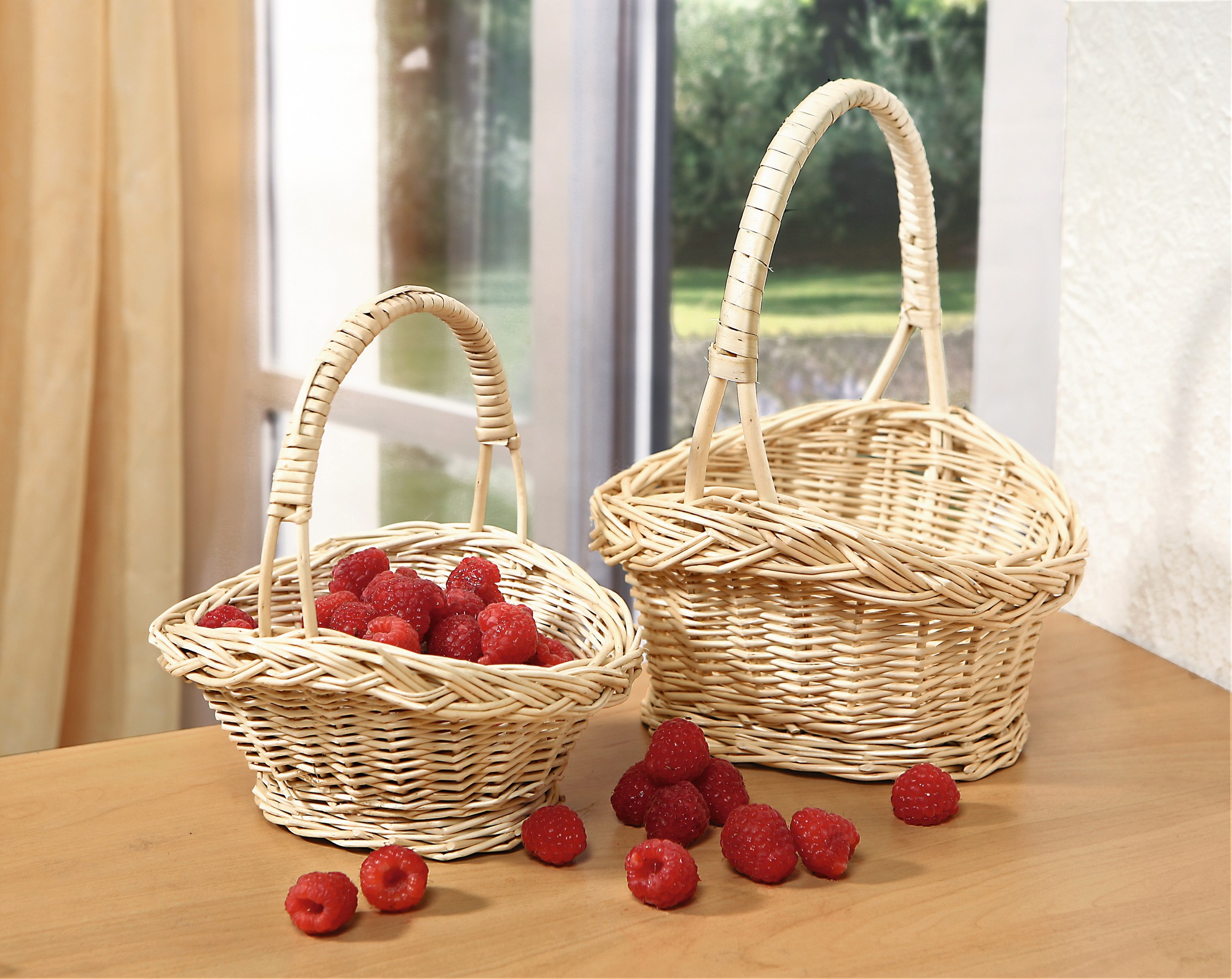 Füll Körbchen aus Weide, groß, Natur weiß, Obst Aufbewahrungs Bügel