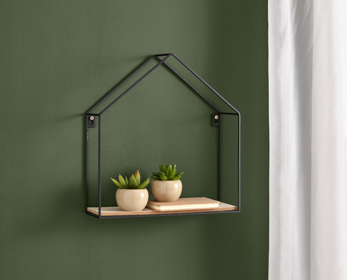 Wand Regal “Haus” aus Metall & Holz schwarz Hänge Board Deko Hänger