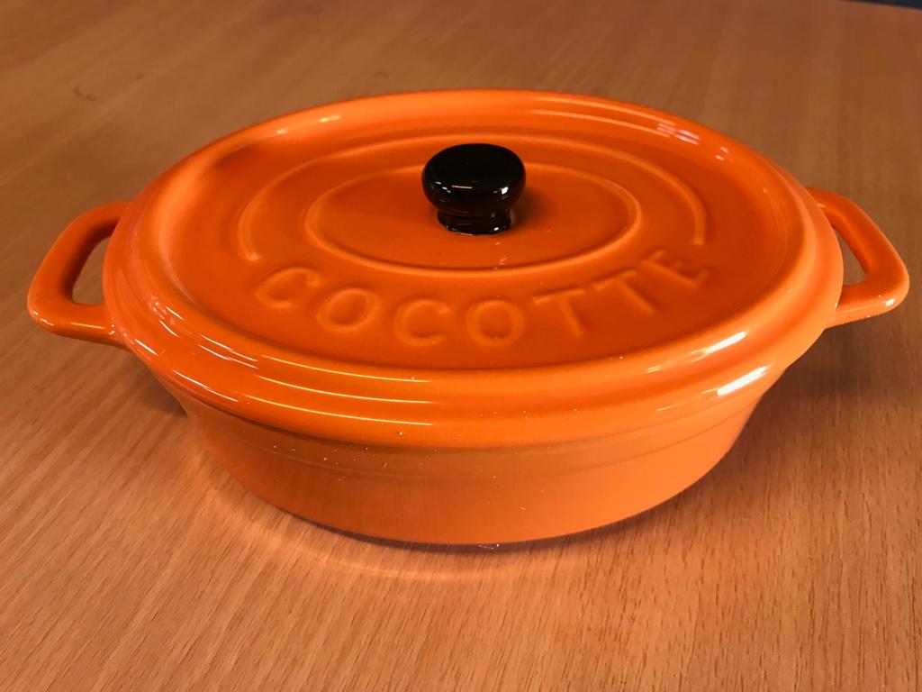 orange Bräter Cocotte Gar Topf Auflaufform mit Deckel Schmortopf aus Keramik