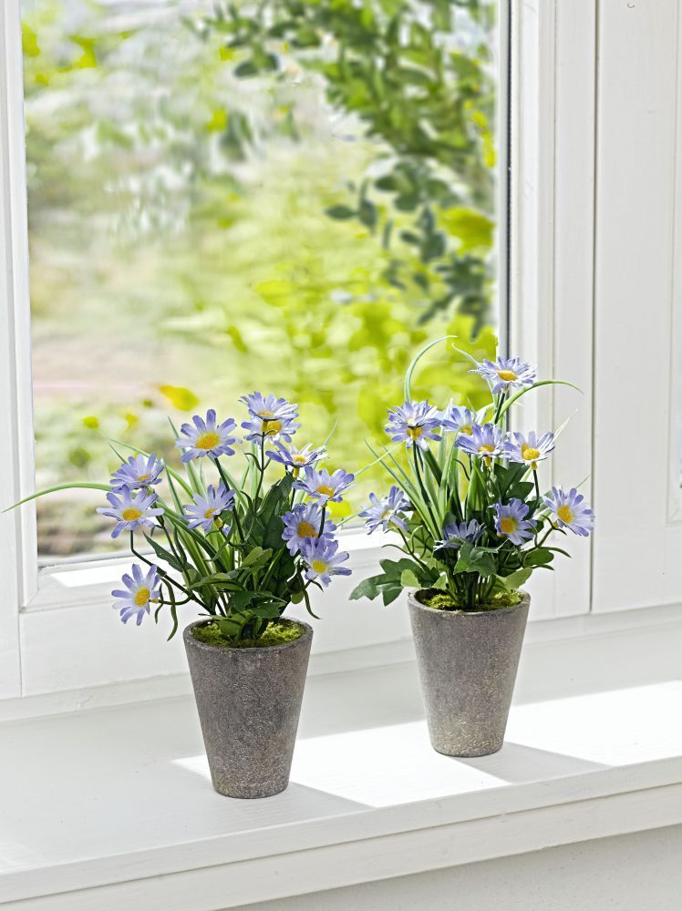 2 Topfpflanzen mit blauen Blten, 26 cm hoch, Kunstpflanze