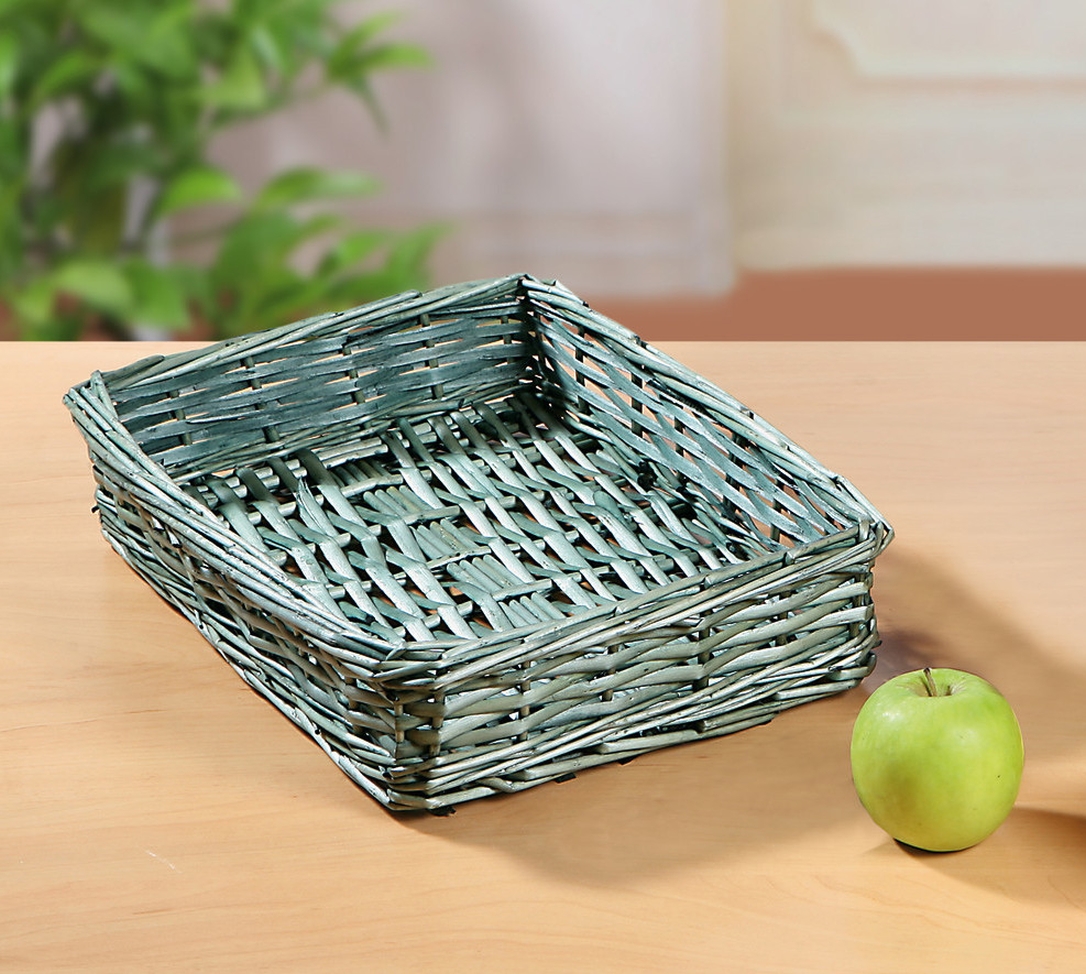 Brot Körbchen aus Weide, grün, eckig, Flecht Aufbewahrungs Korb Obst