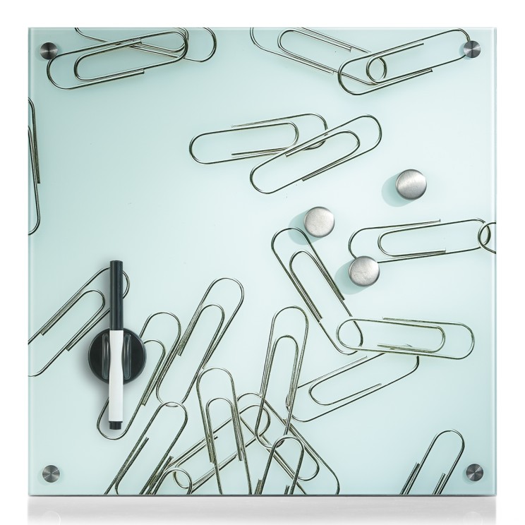 GLAS MAGNETTAFEL "Paper Clips" 40x40 SCHREIBTAFEL PINNWAND MAGNETBOARD MEMOBOARD 
