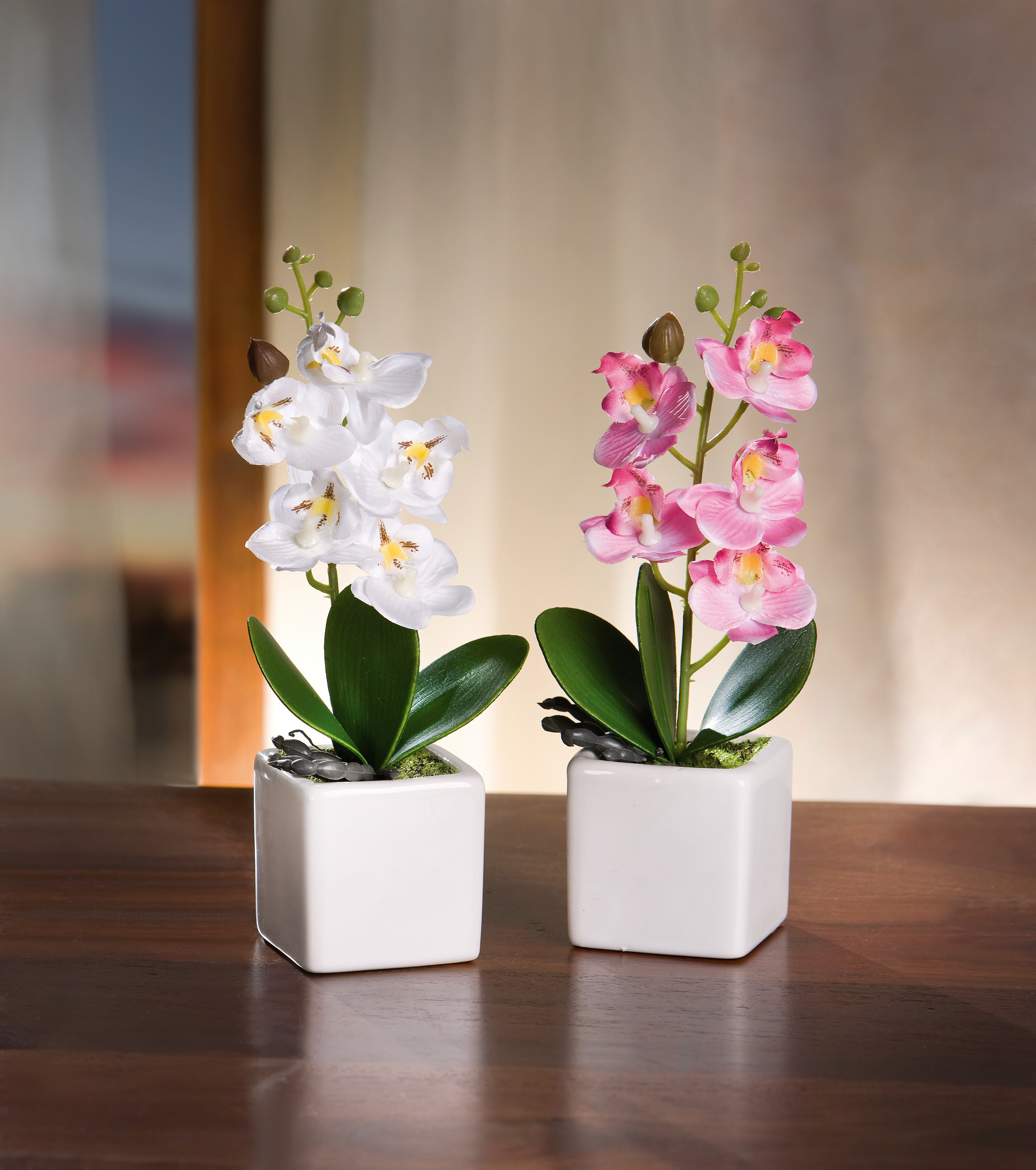 2er Deko Orchidee im Topf Kunst Blume Textil Blüte Tisch Fenster | eBay