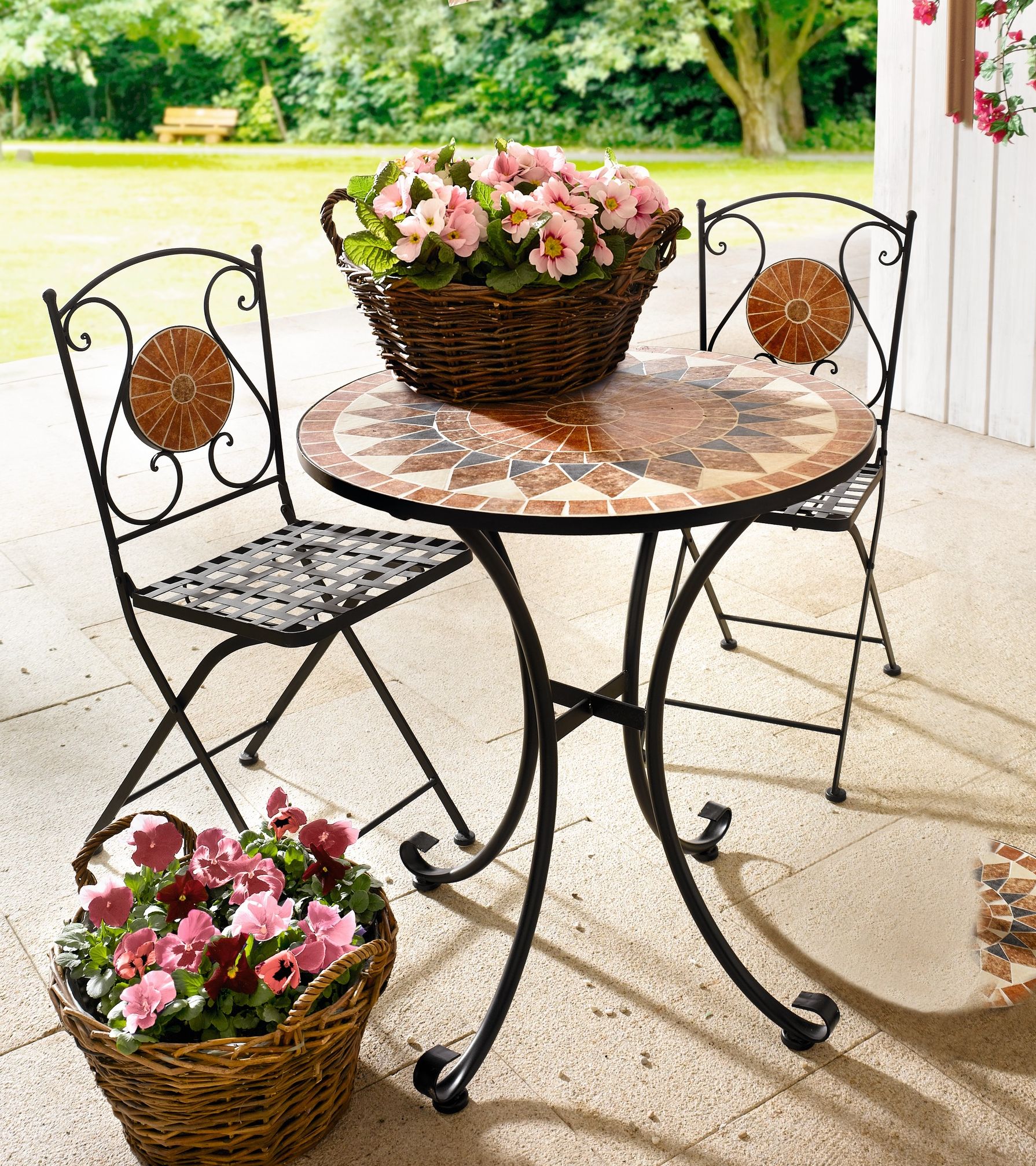 METALL-TISCH "Mosaik" Ø 70 cm GARTEN BALKON TERRASSE BEISTELL MOSAIK